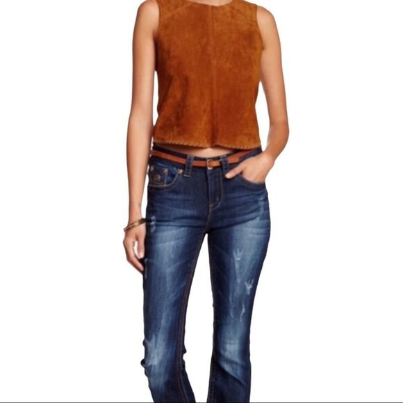 Western Low Rise Dark Denim Back Pockets Embroidered Bootcut Jeans NEW - Picture 4 of 4